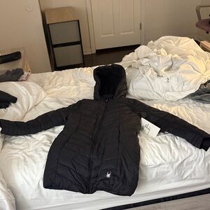 Spyder Black Puffer Jacket Kids Semi Quilted Insulated Racer Snow NWT